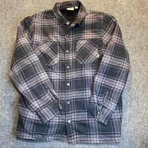 VANS Plaid Gray Black Sherpa Fleece Lined Shirt Jacket Mens Medium Classic Fit